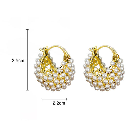 💎New Arrivals 50% OFF💥 Faux Pearl Basket Hoop Earrings: Gold-Tone, Weave Design, Secure Clasp, French Elegance