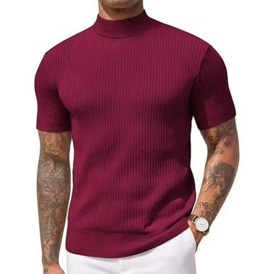 👕 LIMITED-TIME 50% OFF! ✨ Men's Slim Mock Neck T-Shirt – Ribbed, Short Sleeve, 6 Colors 🍁