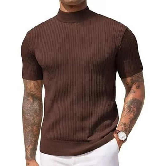 👕 LIMITED-TIME 50% OFF! ✨ Men's Slim Mock Neck T-Shirt – Ribbed, Short Sleeve, 6 Colors 🍁