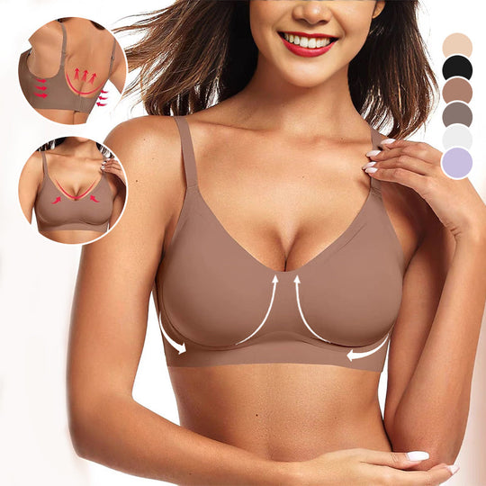 OEAK Women's Seamless Plus Bra Wireless Support Push Up Jelly Bra Comfort Full Coverage Plus Size Bras V Neck Sleep T-Shirt Everyday Bralettes