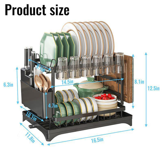 💕Free Shipping✈️2-Tier Dish Rack with Drainboard – Large Capacity & Fast Drying 🍽️💧