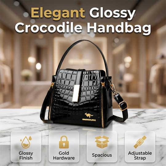 👜 Limited-time 50% off! Shiny crocodile-print handbag with gold hardware 💼