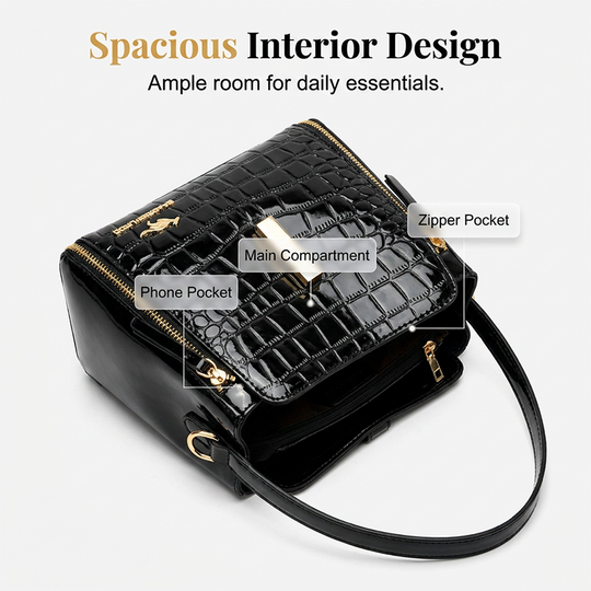 👜 Limited-time 50% off! Shiny crocodile-print handbag with gold hardware 💼