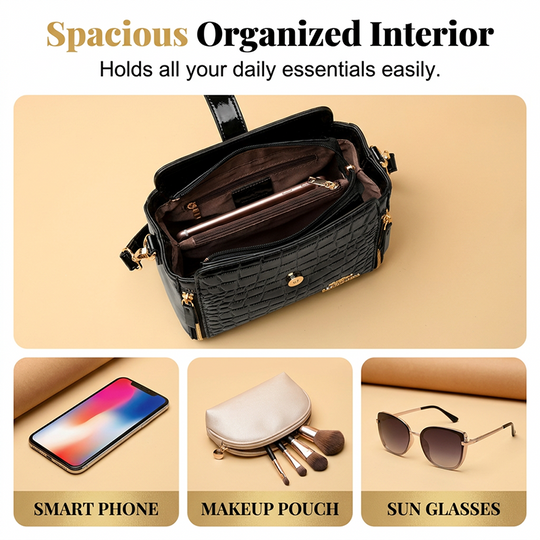👜 Limited-time 50% off! Shiny crocodile-print handbag with gold hardware 💼