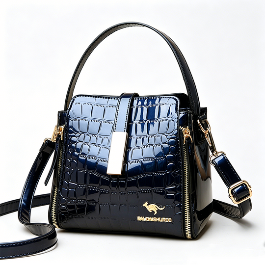 👜 Limited-time 50% off! Shiny crocodile-print handbag with gold hardware 💼