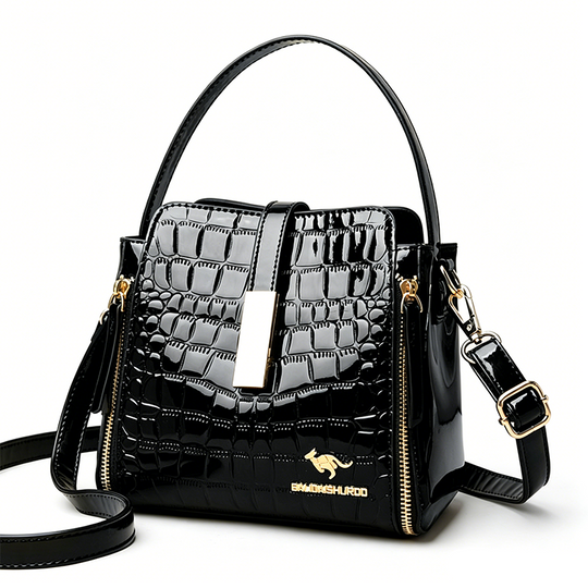 👜 Limited-time 50% off! Shiny crocodile-print handbag with gold hardware 💼