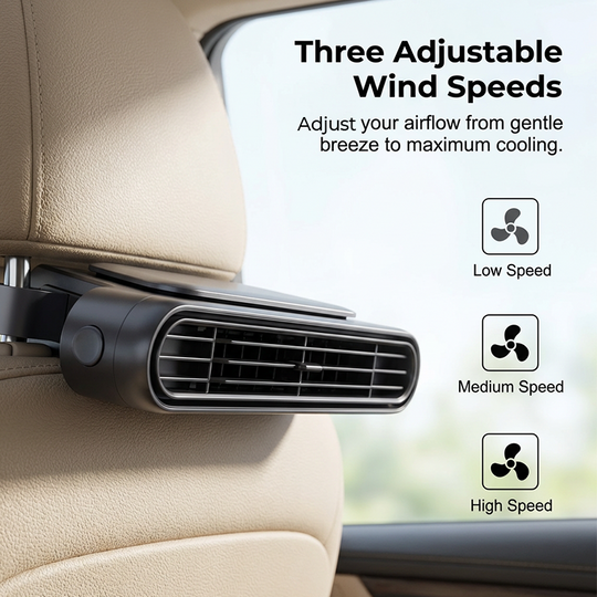BreezGo™ Car Seat Fan 🌬️ – 3-Speed Rechargeable Clip-On Fan with 3000mAh Battery 🔋 | USB-C Charging ⚡ for Cars 🚗, Golf Buggies 🛺 & Campervans 🏕️