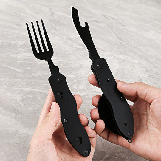 UP TO 50% OFF! 🏆 4-in-1 Folding Tableware Set – Compact, Stainless Steel, Multi-Tool