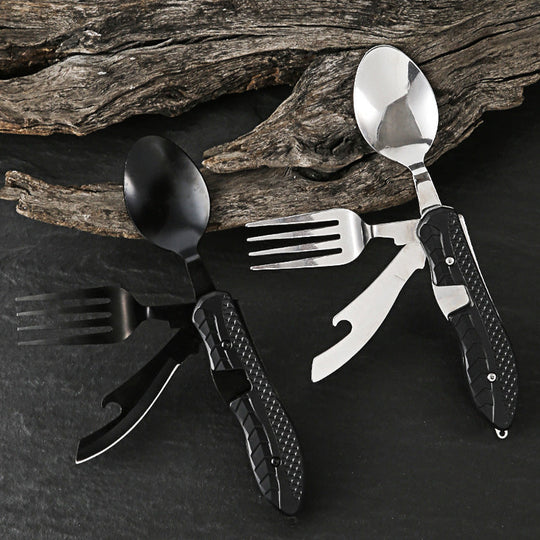 UP TO 50% OFF! 🏆 4-in-1 Folding Tableware Set – Compact, Stainless Steel, Multi-Tool