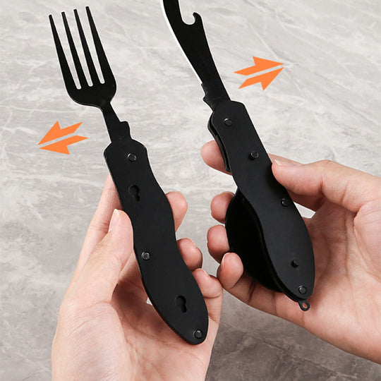UP TO 50% OFF! 🏆 4-in-1 Folding Tableware Set – Compact, Stainless Steel, Multi-Tool