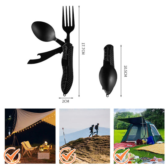 UP TO 50% OFF! 🏆 4-in-1 Folding Tableware Set – Compact, Stainless Steel, Multi-Tool
