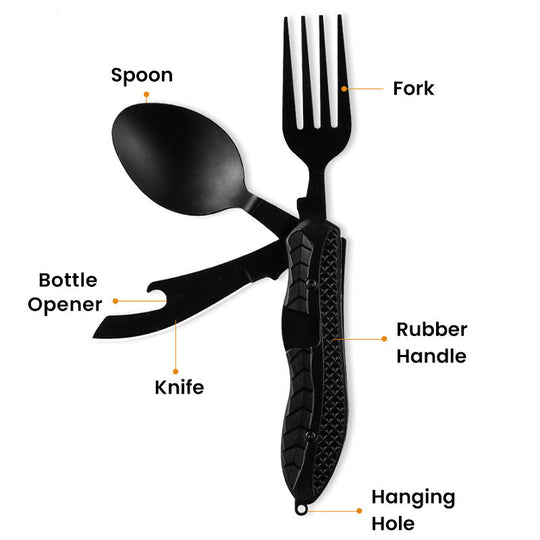 UP TO 50% OFF! 🏆 4-in-1 Folding Tableware Set – Compact, Stainless Steel, Multi-Tool