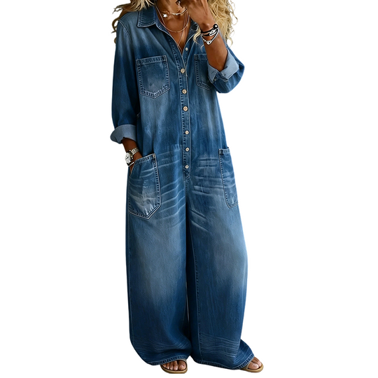 🔥Limited-time offer-Women's Casual Long Sleeve Denim Jumpsuit