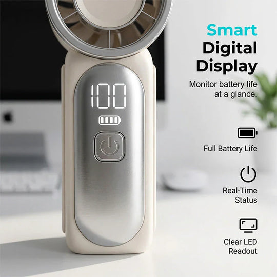 Mini Handheld Fan with LED Display|  6 speeds, 10.7 hours of cool| Weighs nothing – goes anywhere