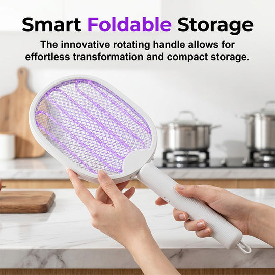 50K+ SOLD! 🏆 2‑in‑1 Foldable Mosquito Swatter – Manual zap + UV auto trap. USB rechargeable, folds flat for storage. Sleep bite‑free tonight!