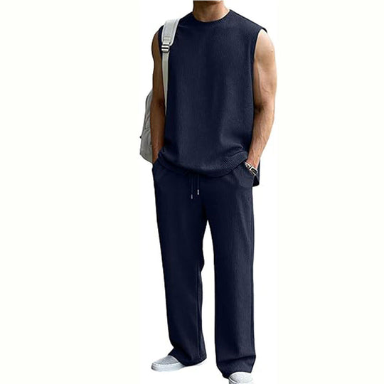 Men's Ribbed Sleeveless Tank Top & Pants 2-Piece Set