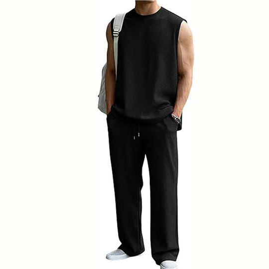 Men's Ribbed Sleeveless Tank Top & Pants 2-Piece Set