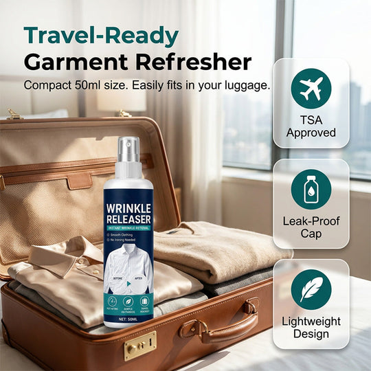 Instant wrinkle release – no iron, travel-ready, static-free & fresh.