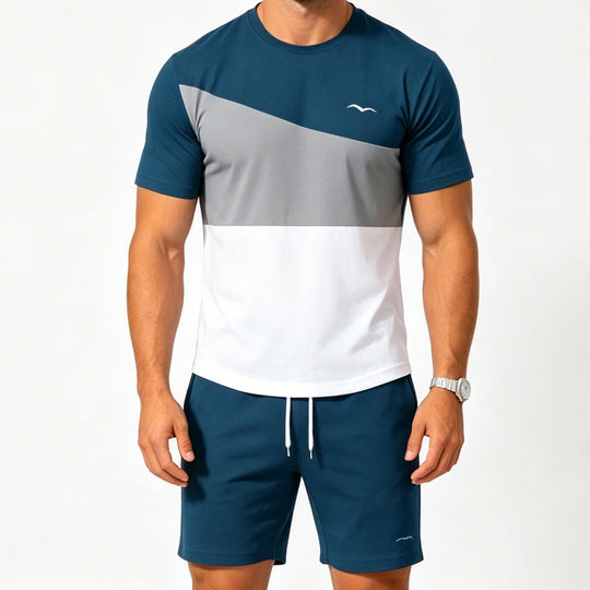 📢📢50% OFF !! ⏰Men Color-Block T-Shirt and Shorts Set