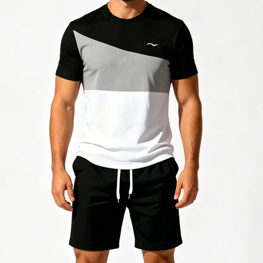 📢📢50% OFF !! ⏰Men Color-Block T-Shirt and Shorts Set