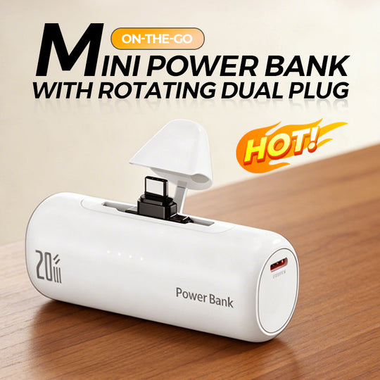 On-the-Go Mini Power Bank with Rotating Dual Plug