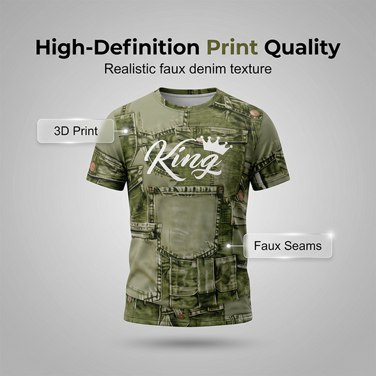 👕 Men's Casual Faux Denim Print T-Shirt Shorts Set 🧢