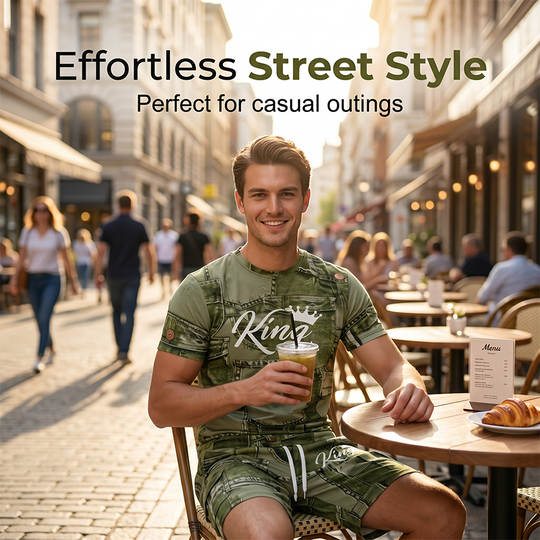 👕 Men's Casual Faux Denim Print T-Shirt Shorts Set 🧢