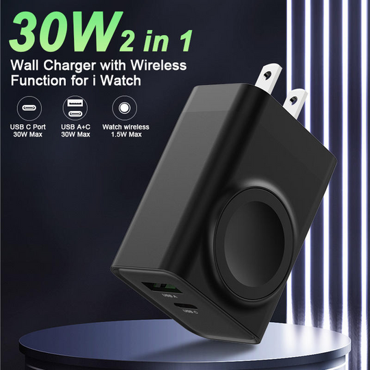TOPADRE 3-in-1 Magnetic Wireless PD USB-C Apple watch Wall Charger Block