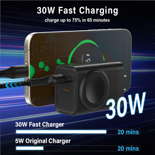 TOPADRE 3-in-1 Magnetic Wireless PD USB-C Apple watch Wall Charger Block
