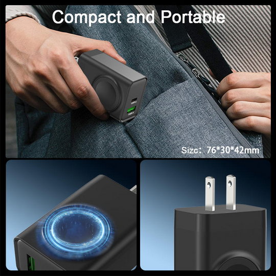 TOPADRE 3-in-1 Magnetic Wireless PD USB-C Apple watch Wall Charger Block