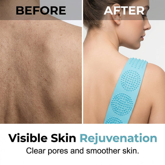 Boost bathing happiness! Skin becomes smooth and glowing! Dual-Sided Silicone Back Scrubber