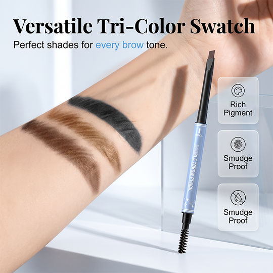 Water-resistant 2-in-1 mini eyebrow pencil and colored eyebrow gel