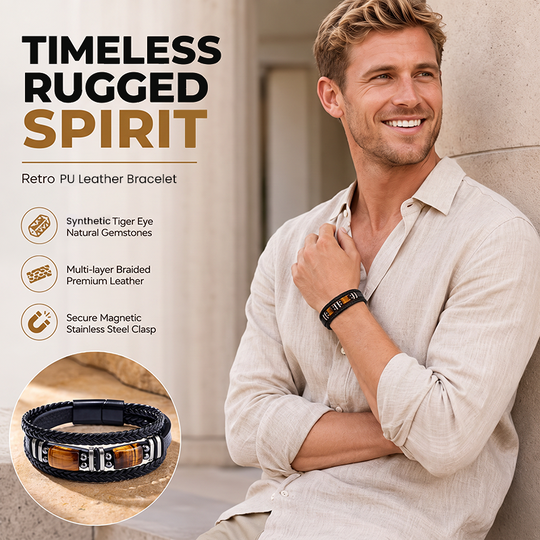 ⏳🔥LIMITED-TIME 30% OFF! ⏰🧵 Braided PU Leather Bracelet for Men & Women – Tiger Eye Stone, Unisex, Layered Design ✨