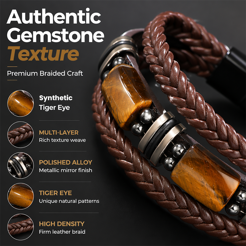 ⏳🔥LIMITED-TIME 30% OFF! ⏰🧵 Braided PU Leather Bracelet for Men & Women – Tiger Eye Stone, Unisex, Layered Design ✨