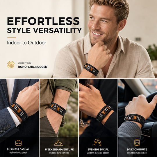 ⏳🔥LIMITED-TIME 30% OFF! ⏰🧵 Braided PU Leather Bracelet for Men & Women – Tiger Eye Stone, Unisex, Layered Design ✨