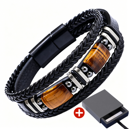 ⏳🔥LIMITED-TIME 30% OFF! ⏰🧵 Braided PU Leather Bracelet for Men & Women – Tiger Eye Stone, Unisex, Layered Design ✨