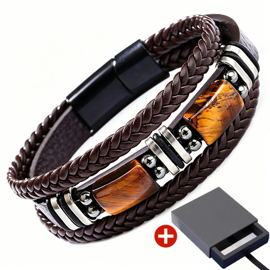 ⏳🔥LIMITED-TIME 30% OFF! ⏰🧵 Braided PU Leather Bracelet for Men & Women – Tiger Eye Stone, Unisex, Layered Design ✨