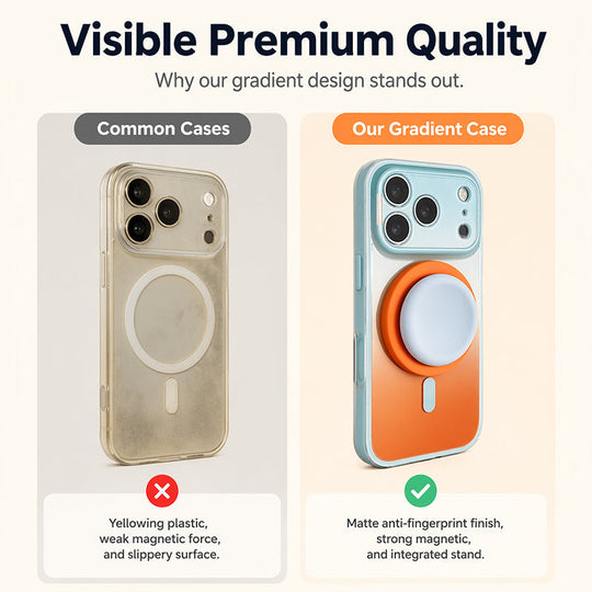 🧲 Magnetic Gradient Phone Case with Built-in Stand – Strong magnet, gradient design & adjustable stand – Perfect for hands-free viewing & daily protection ✨