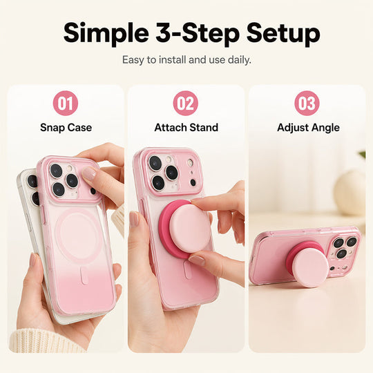 🧲 Magnetic Gradient Phone Case with Built-in Stand – Strong magnet, gradient design & adjustable stand – Perfect for hands-free viewing & daily protection ✨