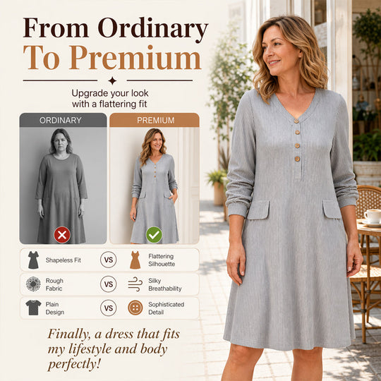 Women's V-Neck Vertical Stripe Knit Dress