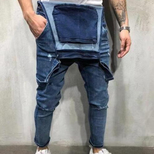 👖Men's Denim Overalls Distressed Ripped Bib Jumpsuits