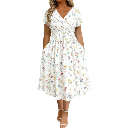 Women’s V-Neck Floral Print Dress – Twist Waist & Flattering Fit