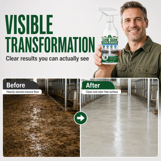 🥳2026 HOT SALE🥳💞50K+ SOLD!🐄✨Barn Stain Remover Spray – Professional‑strength formula removes dirt, stains & buildup. Freshens barns & farm surfaces – just spray & wipe! 🧹💪