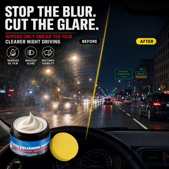 Car Glass Oil Film Remover – Eliminates Glare & Wiper Smears, Repels Rain, Works on All Glass – Sponge Included! 🚗
