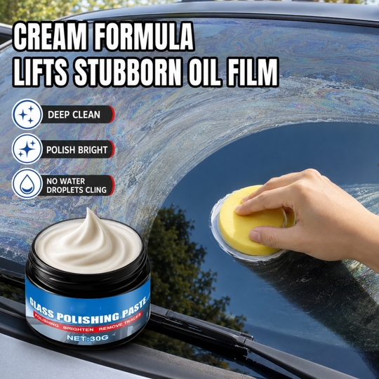 Car Glass Oil Film Remover – Eliminates Glare & Wiper Smears, Repels Rain, Works on All Glass – Sponge Included! 🚗