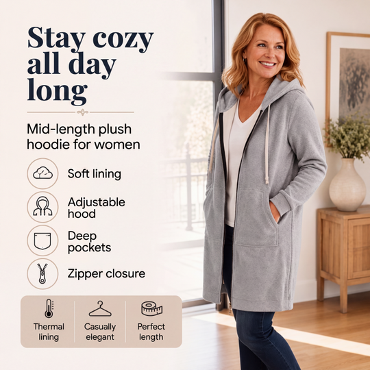 📢📢This Week's Special Price:￡19.99!!🔥✨Women's Casual Zip up Fleece Hoodies Tunic Sweatshirt