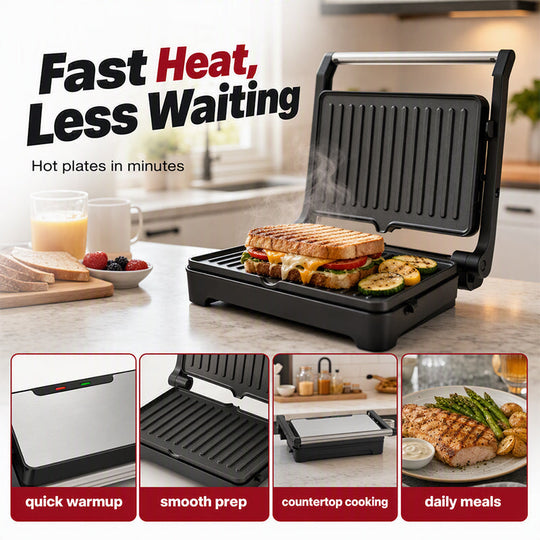 ⏰ LIMITED TIME 40% OFF! 🔥Electric Sandwich Press and Panini Maker with 180-Degree Flat Grill