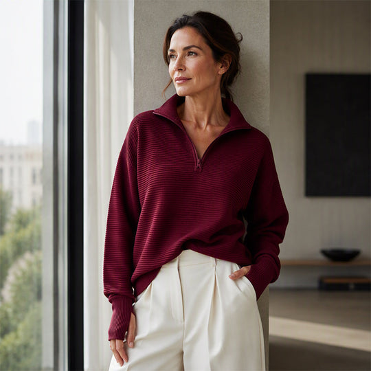 🛍️🍂LAST DAY SALE 50% OFF👍⏰Women's Quarter-Zip Ribbed Pullover Sweater – Relaxed Fit
