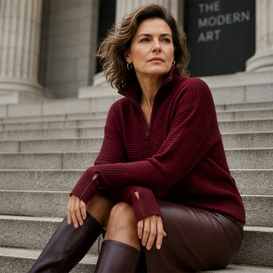 🛍️🍂LAST DAY SALE 50% OFF👍⏰Women's Quarter-Zip Ribbed Pullover Sweater – Relaxed Fit