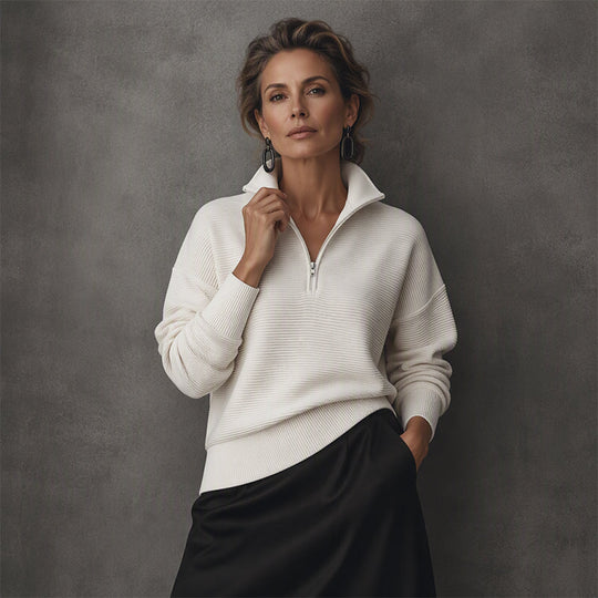 🛍️🍂LAST DAY SALE 50% OFF👍⏰Women's Quarter-Zip Ribbed Pullover Sweater – Relaxed Fit